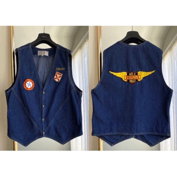 Vintage Mens Blue Denim Biker Vest • Fort Walton Beach Florida • Honda - Large - Picture 1 of 4
